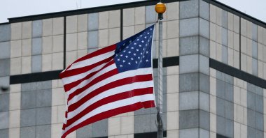 A flag waves in the wind at the U.S. Embassy in Kyiv, Ukraine, Jan. 24, 2022. (Reuters Photo)
