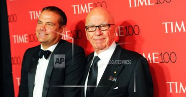 Lachlan Murdoch (L) and Rupert Murdoch attend the TIME 100 Gala, at the Frederick P. Rose Hall, Time Warner Center, New York, U.S., April 21, 2015. (AP Photo)