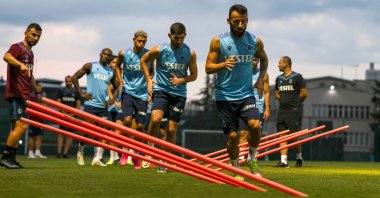 Trabzonspor players train ahead of their Champions League playoff match against FC Copenhagen, Trabzon, Türkiye, Aug. 23, 2022. (DHA Photo)