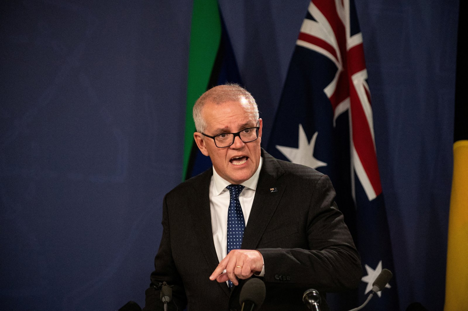 Former Australian Prime Minister Scott Morrison speaks to media during a news conference in Sydney, Australia, Aug. 17, 2022. (AAP Image/Flavio Brancaleone via Reuters)