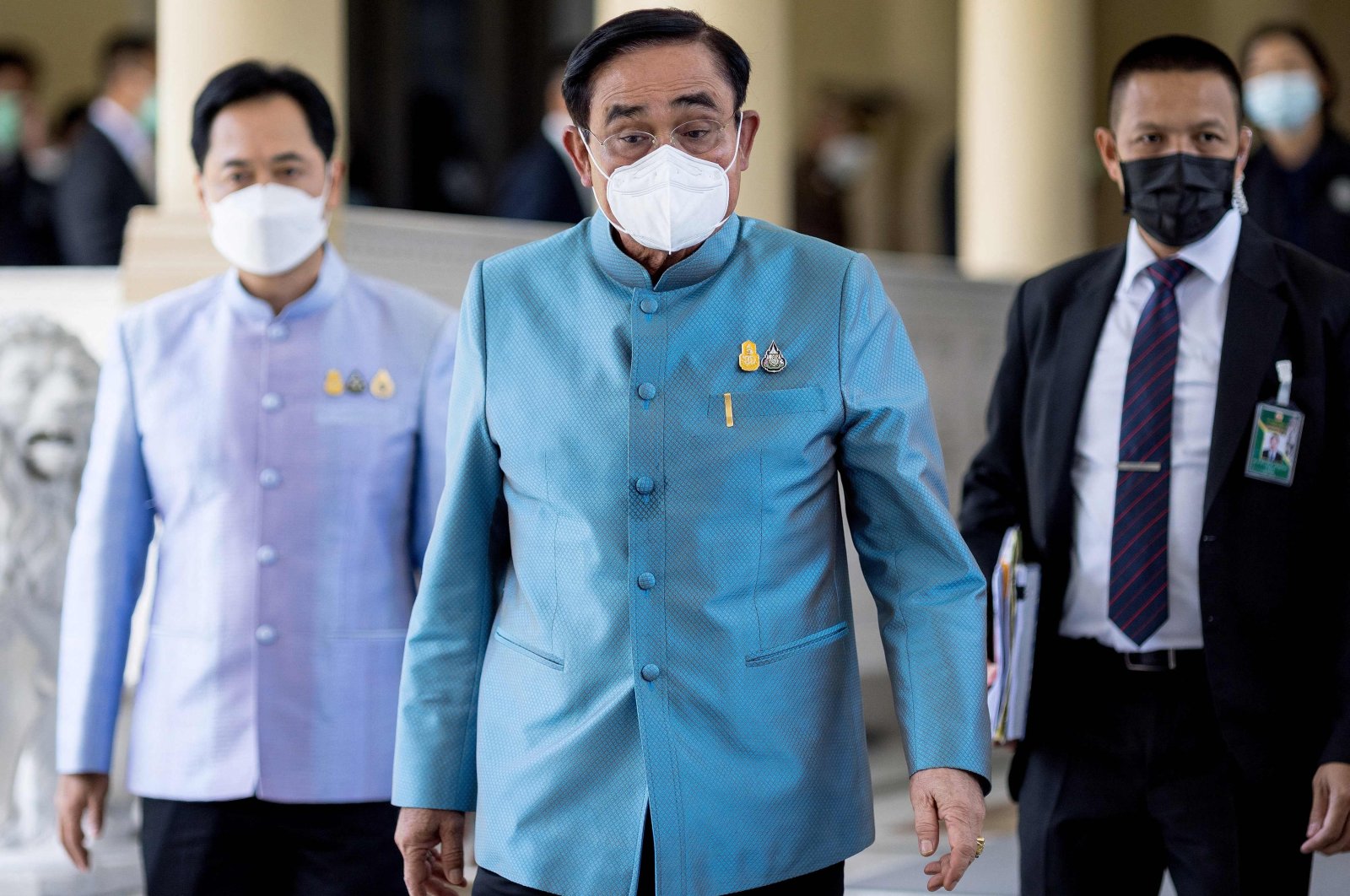 Thailand&#039;s Prime Minister Prayut Chan-O-Cha (C) leaves after his weekly Cabinet meeting at Government House in Bangkok, Thailand, Aug. 23, 2022. (AFP Photo)