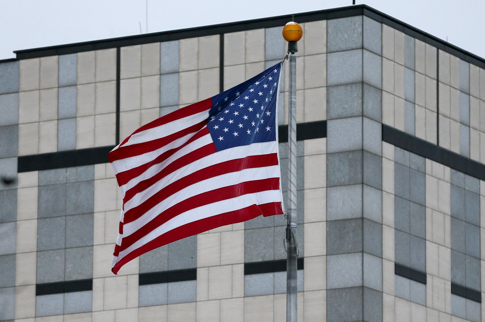 A flag waves in the wind at the U.S. Embassy in Kyiv, Ukraine, Jan. 24, 2022. (Reuters Photo)