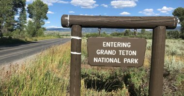 A signpost greets travelers at the Gros Ventre entrance to Grand Teton National Park, in Jackson Hole, Wyoming, U.S., July 12, 2017. (Reuters Photo)