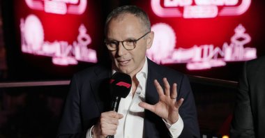 F1 CEO Stefano Domenicali speaks during a news conference, Las Vegas, U.S., March 30, 2022. (AP Photo)