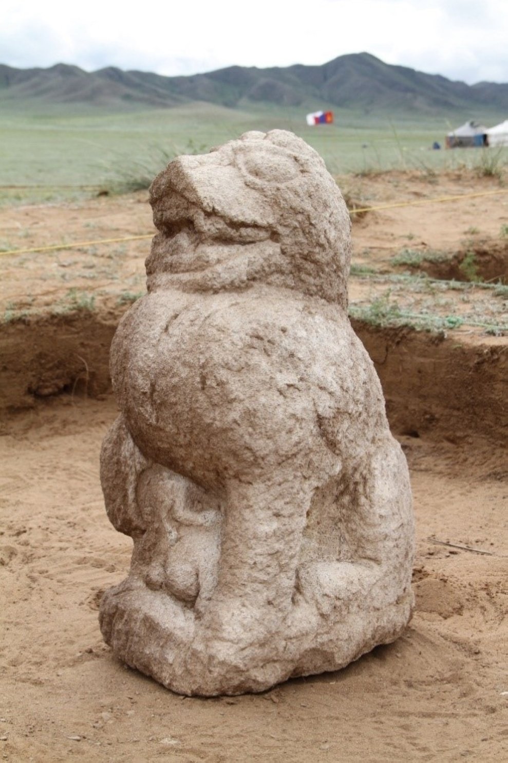 View of a lion sculpture at the complex believed to belong to Ilteriş Qaghan in Ötüken, Mongolia, August 24, 2022. (AA) 
