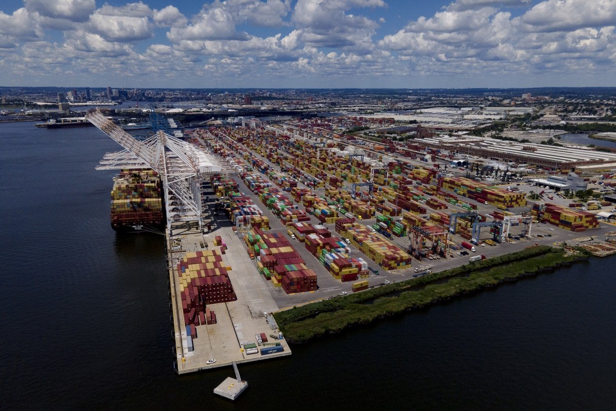 Shipping containers are stacked together at the Port of Baltimore, Maryland, U.S., Aug. 12, 2022. (AP Photo)