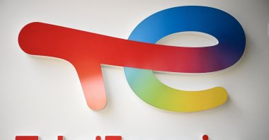The new TotalEnergies logo is pictured during its unveiling ceremony, at La Defense on the outskirts of Paris, France, May 28, 2021. (AFP Photo)