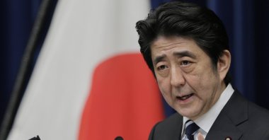 Then Japanese Prime Minister Shinzo Abe speaks during a news conference on Trans-Pacific Partnership or TPP at his official residence in Tokyo, March 15, 2013. (AP Photo)