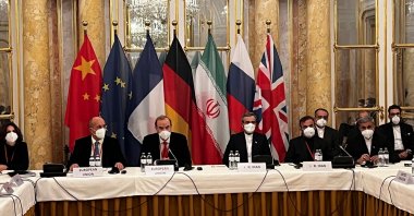 Representatives from Iran (R) and the European Union attend a meeting of the joint commission on negotiations aimed at reviving the Iran nuclear deal, Vienna, Austria, Dec. 3, 2021. (AFP File Photo)