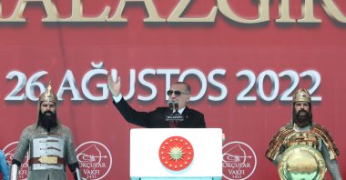 President Recep Tayyip Erdoğan speaks at the event, in Malazgirt, Muş, eastern Türkiye, Aug. 26, 2022. (İHA PHOTO) 