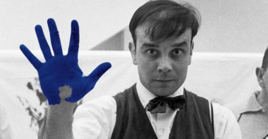 A portrait of Yves Klein during the shooting the documentary of Peter Morley “The Heartbeat of France,&quot; Dusseldorf, Germany, February 1961. (Courtesy of Yves Klein Archives)