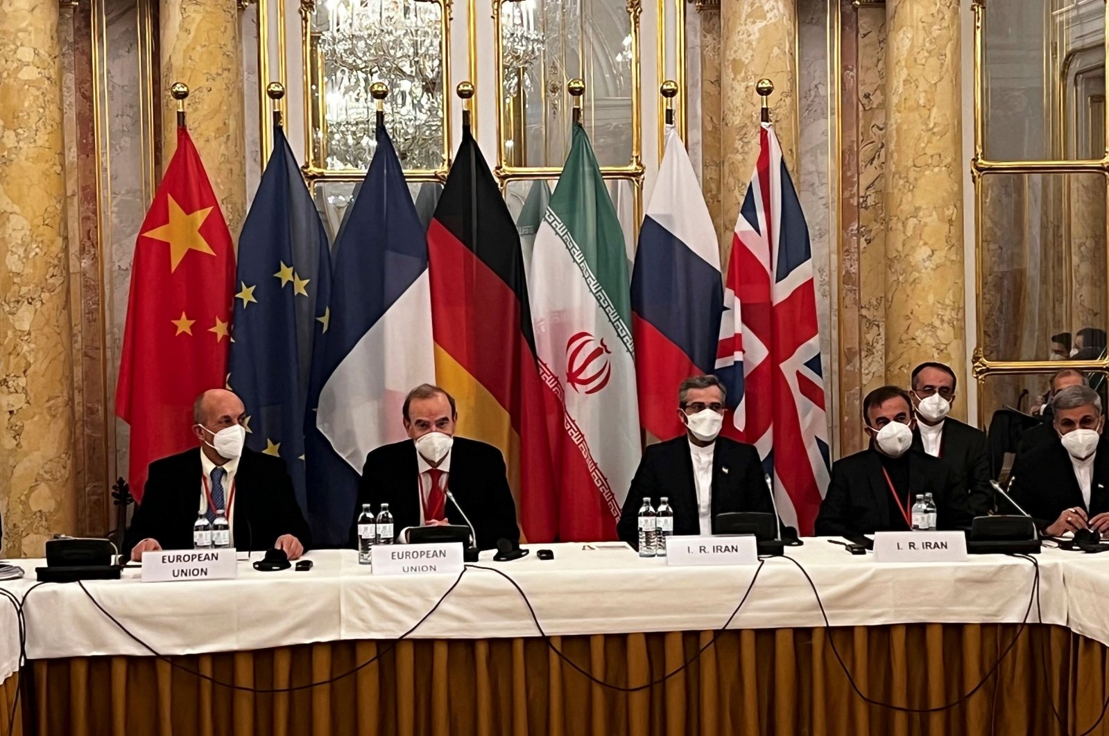 Representatives from Iran (R) and the European Union attend a meeting of the joint commission on negotiations aimed at reviving the Iran nuclear deal, Vienna, Austria, Dec. 3, 2021. (AFP File Photo)