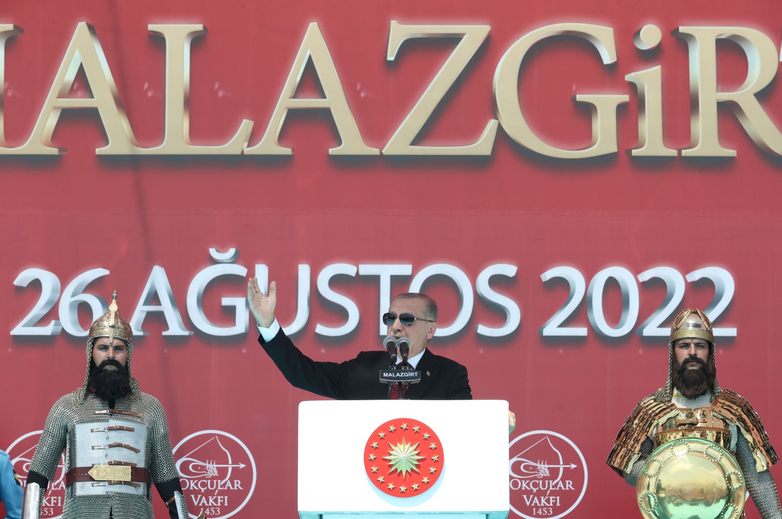 President Recep Tayyip Erdoğan speaks at the event, in Malazgirt, Muş, eastern Türkiye, Aug. 26, 2022. (İHA PHOTO) 