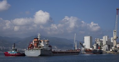 The cargo ship Polarnet (C) arrives at Derince port in the Gulf of Izmit, Türkiye, Aug. 8, 2022. (AP Photo)