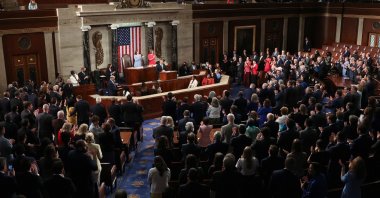 Greek Prime Minister Kyriakos Mitsotakis delivers an address to a joint meeting of Congress inside the House Chamber of the U.S., the Capitol in Washington, U.S., May 17, 2022. (Reuters Photo)