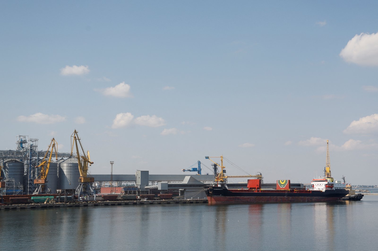A view of the Comorian-flagged general cargo ship "Kubrosli Y." in the seaport in Odessa after restarting grain exports, Ukraine, Aug. 19, 2022. (Reuters Photo)
