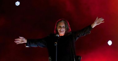 Rock star Ozzy Osbourne performs during the Closing Ceremony for the Commonwealth Games at the Alexander Stadium in Birmingham, England, Aug. 8, 2022. (AP Photo)