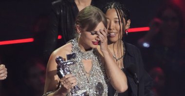 Taylor Swift accepts the award for video of the year for "All Too Well" (10 Minute Version) (Taylor's Version) at the MTV Video Music Awards at the Prudential Center on Sunday, Aug. 28, 2022, in Newark, N.J. (AP)