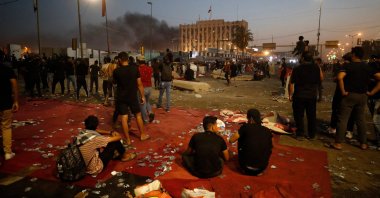 Supporters of Iraqi Shiite cleric Muqtada al-Sadr are pictured in the capital Baghdad's Green Zone, Iraq, Aug. 29, 2022. (AFP Photo)