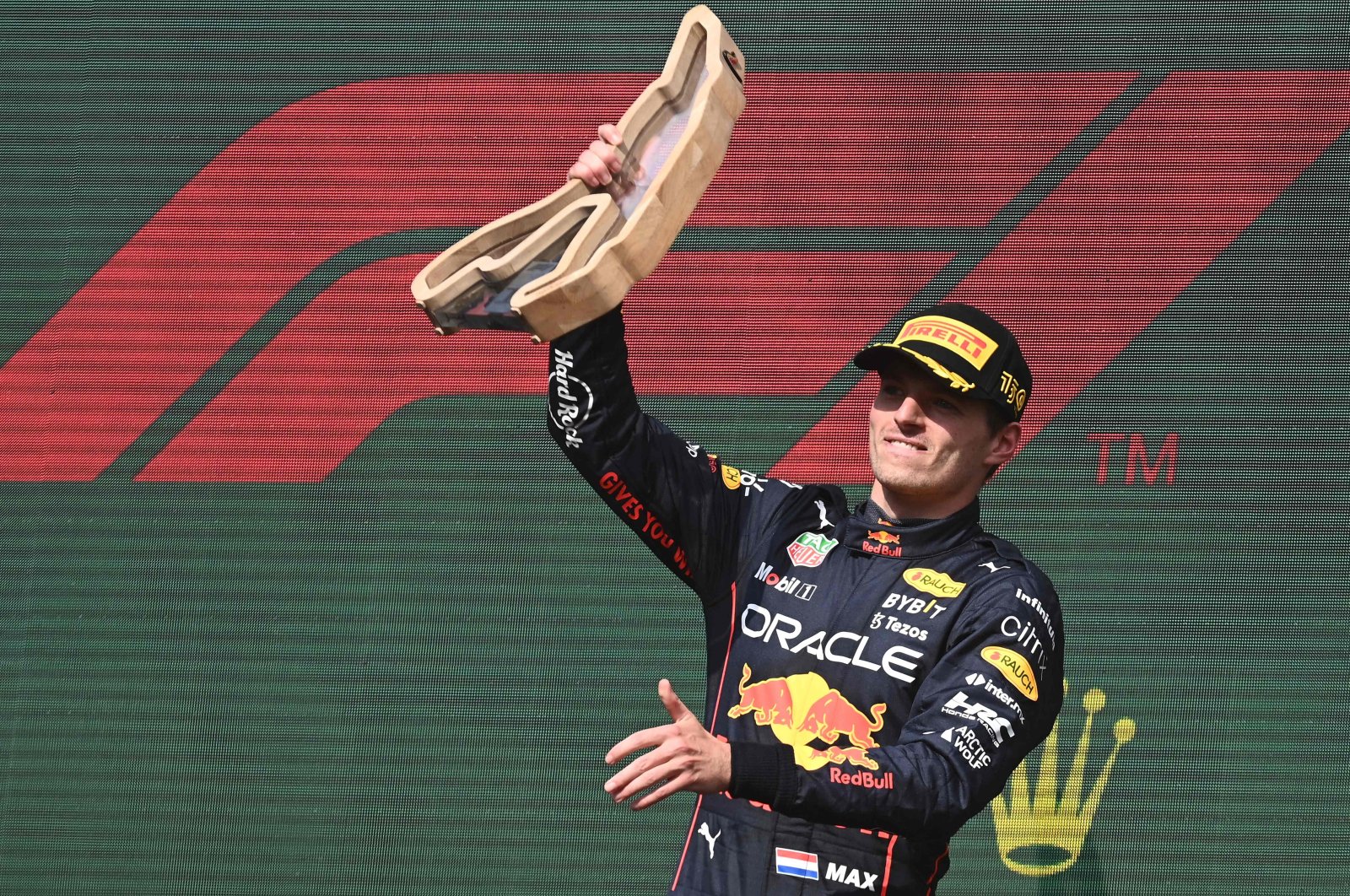 Red Bull Racing&#039;s Max Verstappen celebrates his victory at the F1 Belgian GP, Spa, Belgium, Aug. 28, 2022. (AFP Photo)
