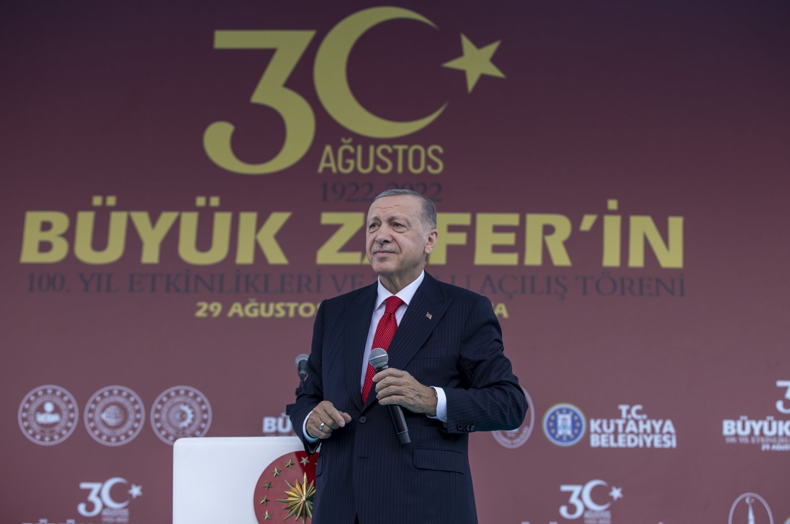 President Recep Tayyip Erdoğan speaks during an event to mark the Victory Day in Kütahya, Türkiye, Aug. 29, 2022. (AA Photo)
