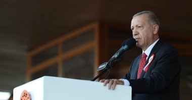 President Recep Tayyip Erdoğan speaks at a program of the National Defense University, Ankara, Türkiye, Aug. 30, 2022 (AA Photo) 