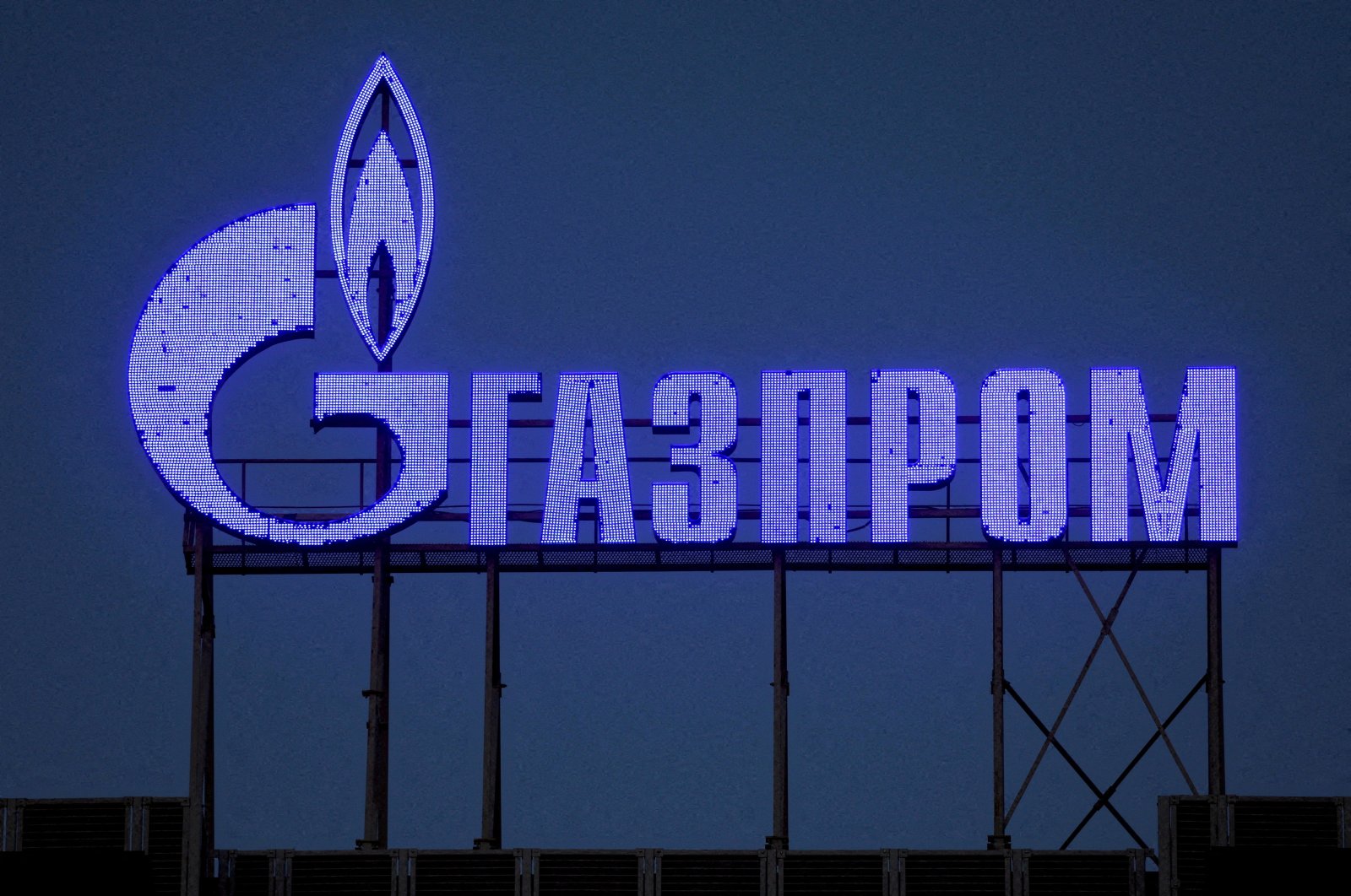 The logo of Gazprom is seen on the facade of a business center in St, Petersburg, Russia, March 31, 2022. (Reuters Photo)