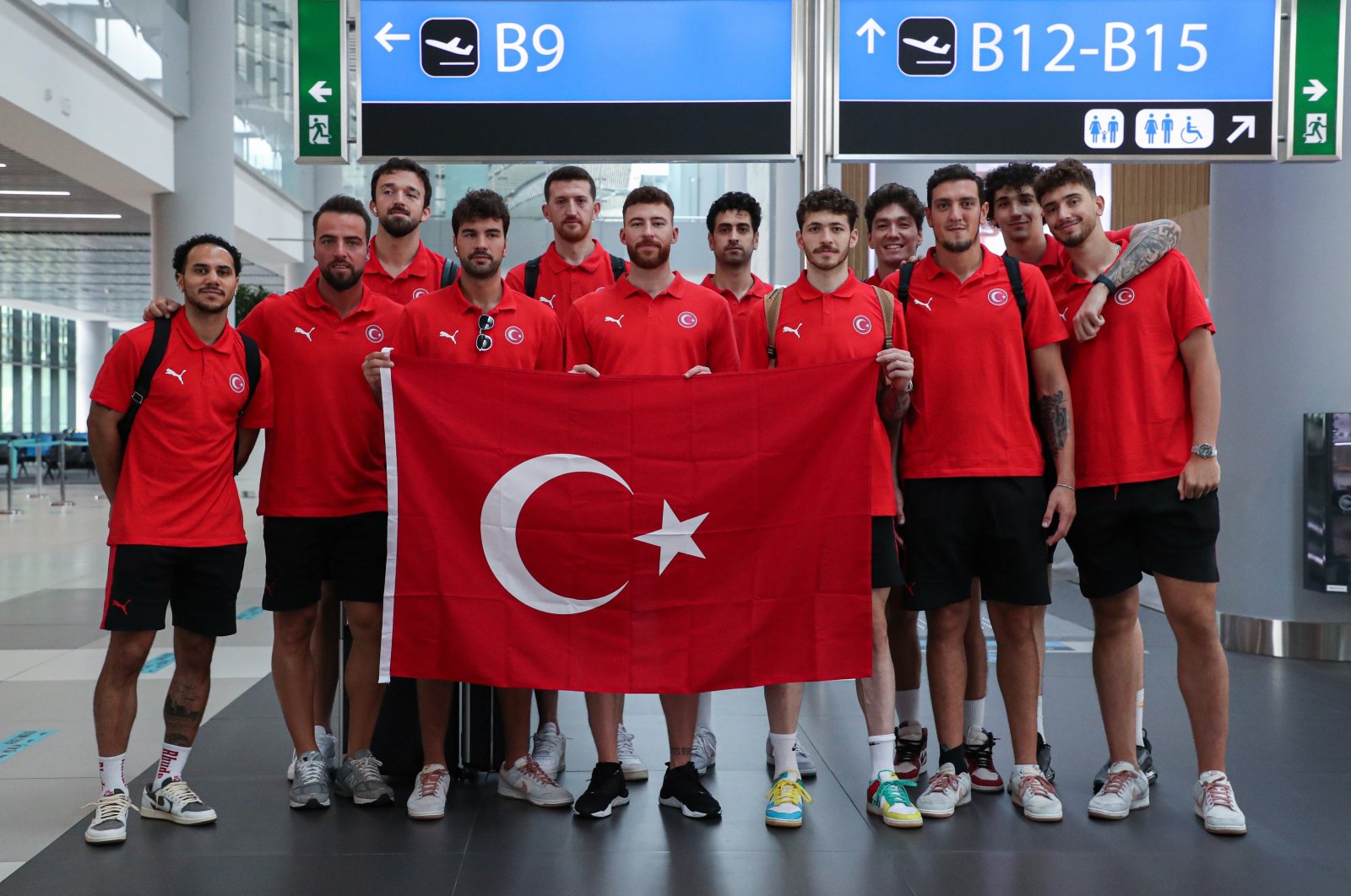 Türkiye national men&#039;s basketball team poses for a photo prior to leaving for Tbilisi, Istanbul, Türkiye, Aug. 31, 2022. (IHA Photo)