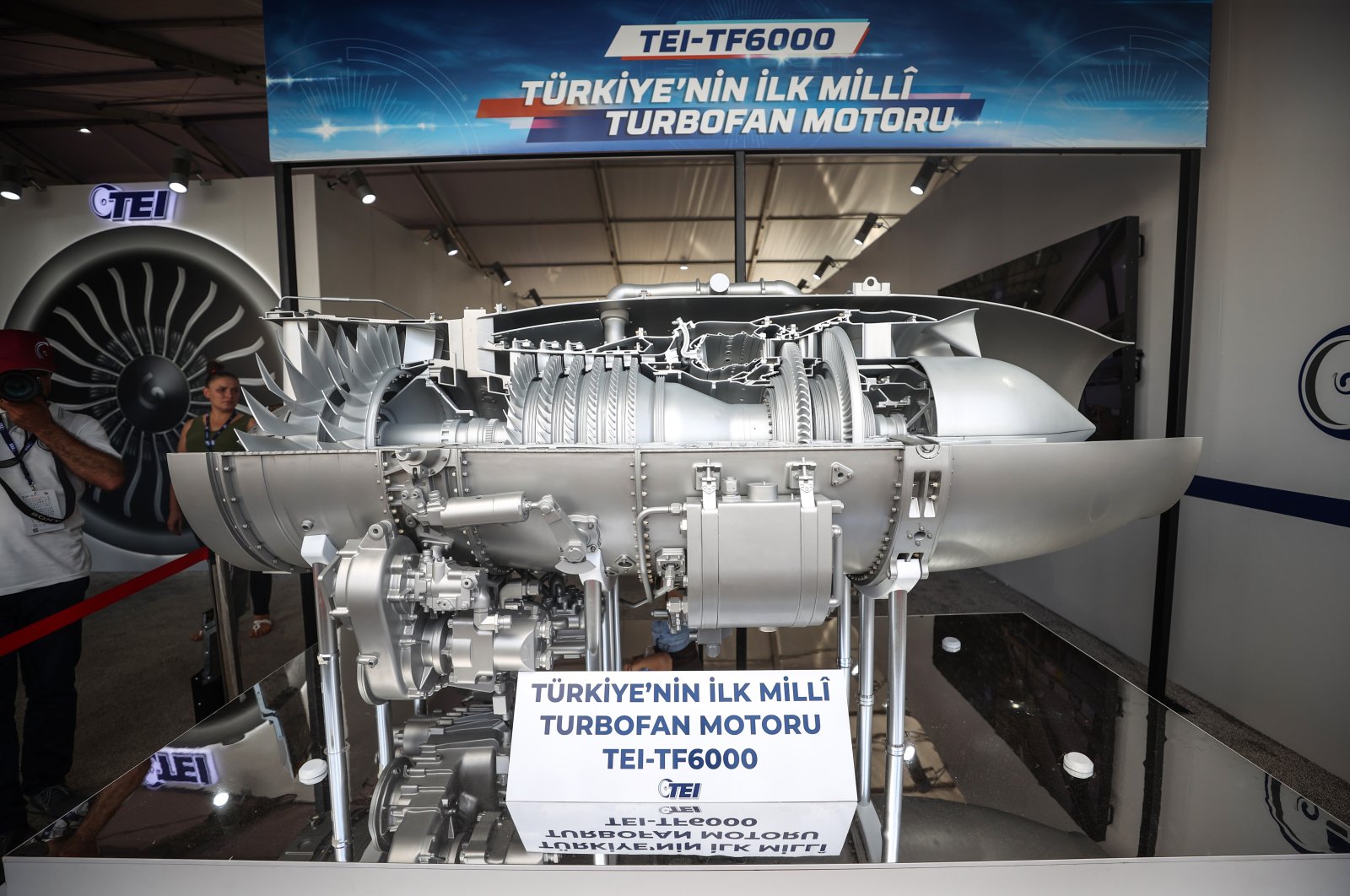The TF-6000 turbofan engine – the first of its kind made in Türkiye – is on display during the Teknofest aerospace and technology festival in Samsun, Türkiye, Aug. 30, 2022. (AA Photo)