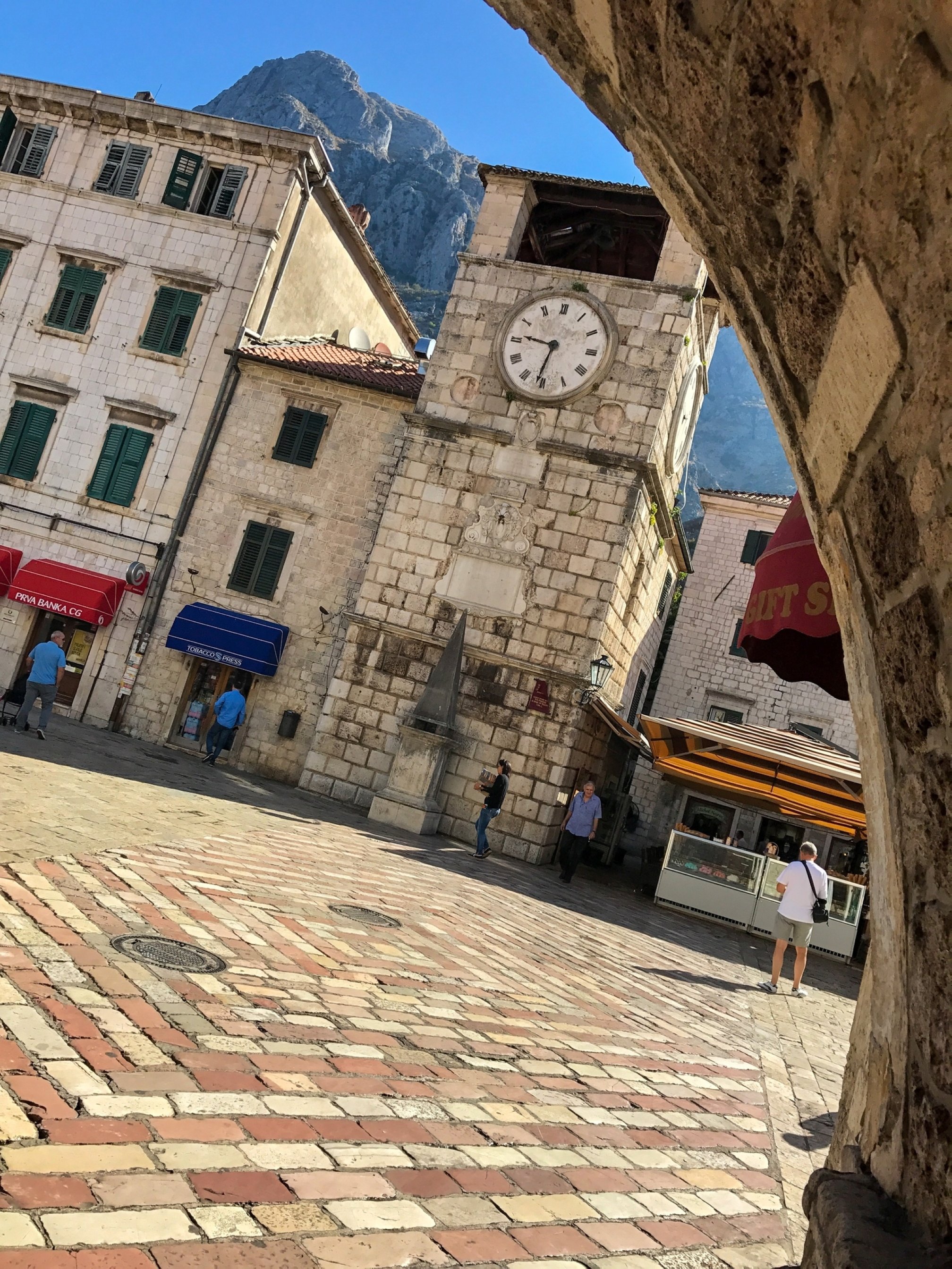 The clock tower in the city of Kotor, Montenegro. (Photo by Özge Şengelen)