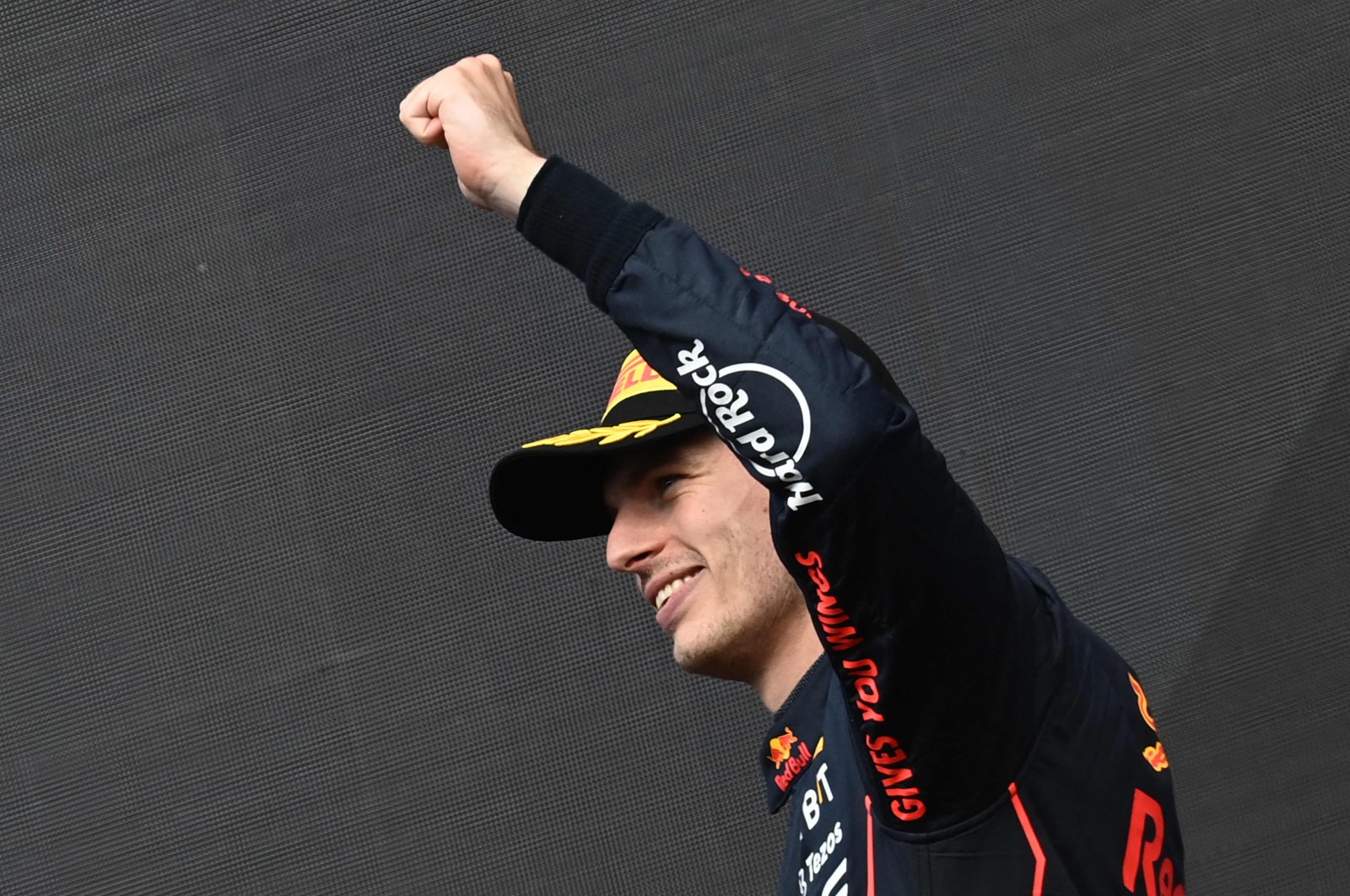 Red Bull&#039;s Max Verstappen celebrates after winning the F1 Belgian GP, Spa, Aug. 28, 2022. (AFP Photo)