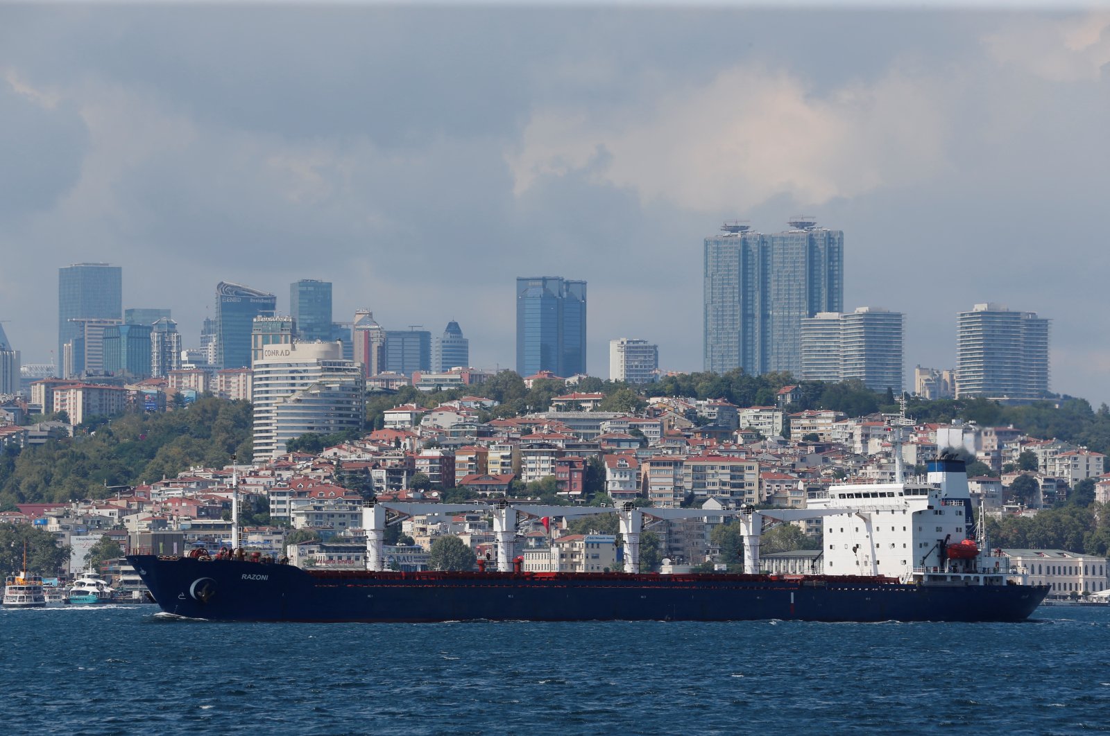 The Sierra Leone-flagged cargo ship Razoni sails in the Bosporus, in Istanbul, Türkiye, Aug. 3, 2022.