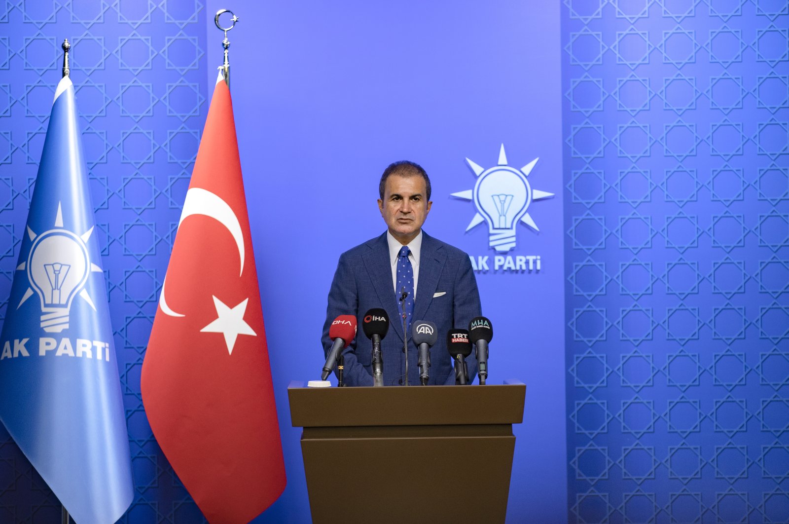 Ruling AK Party spokesperson Ömer Çelik speaks to reporters following a party meeting in the capital Ankara, Türkiye, Thursday, Sept. 1, 2022. (AA Photo)