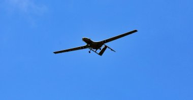 A Bayraktar TB2 combat drone is seen in the sky during the Teknofest aerospace and technology festival in Samsun, northern Türkiye, Aug. 30, 2022. (AA Photo)