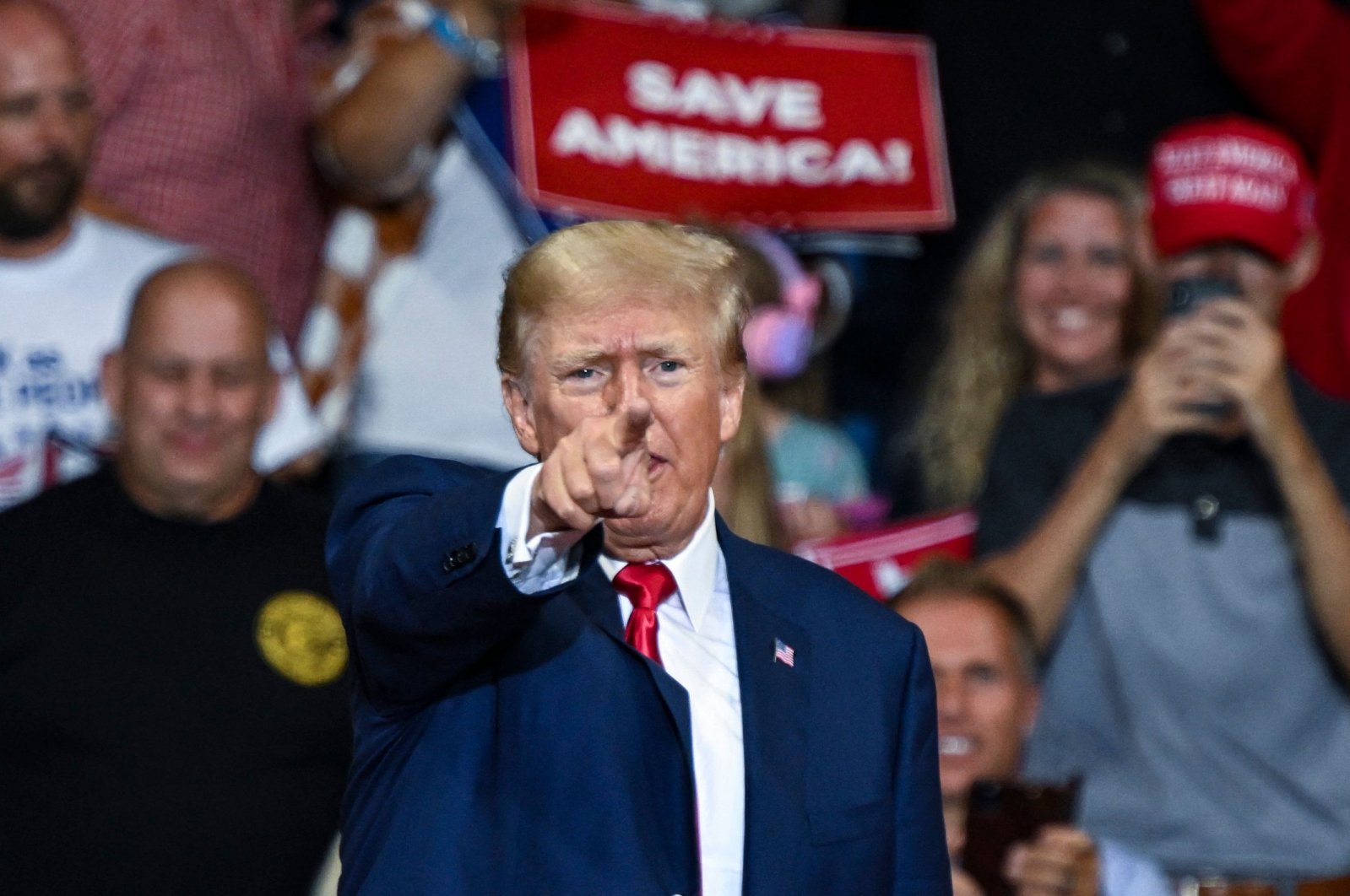 Former U.S. President Donald Trump speaks during a campaign rally in support of Doug Mastriano for Governor of Pennsylvania and Mehmet Öz for US Senate at Mohegan Sun Arena in Wilkes-Barre, Pennsylvania, U.S., Sept. 3, 2022. (AFP Photo)