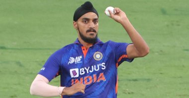 India's Arshdeep Singh during an Asia Cup T20 match against Pakistan, Dubai, UAE, Aug. 28, 2022. (AFP Photo)