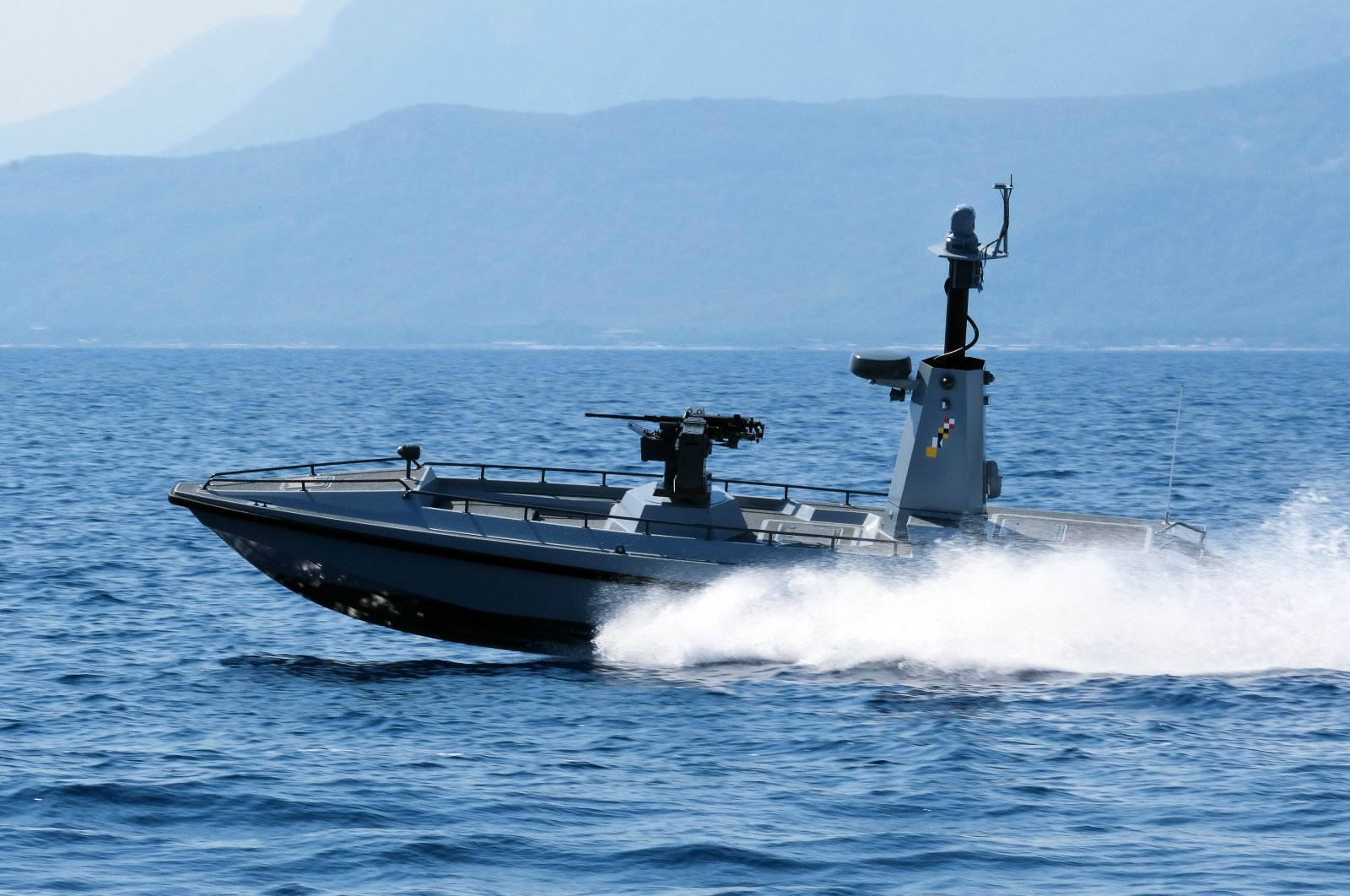 Türkiye’s first armored unmanned surface vessel (AUSV), the first marine craft of the ULAQ project, is seen in this undated photo. (Courtesy of SSB)
