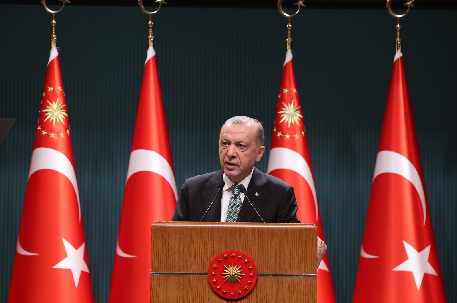 President Recep Tayyip Erdoğan speaks after a Cabinet meeting in Ankara, Türkiye, Sept. 5, 2022. (AA Photo)
