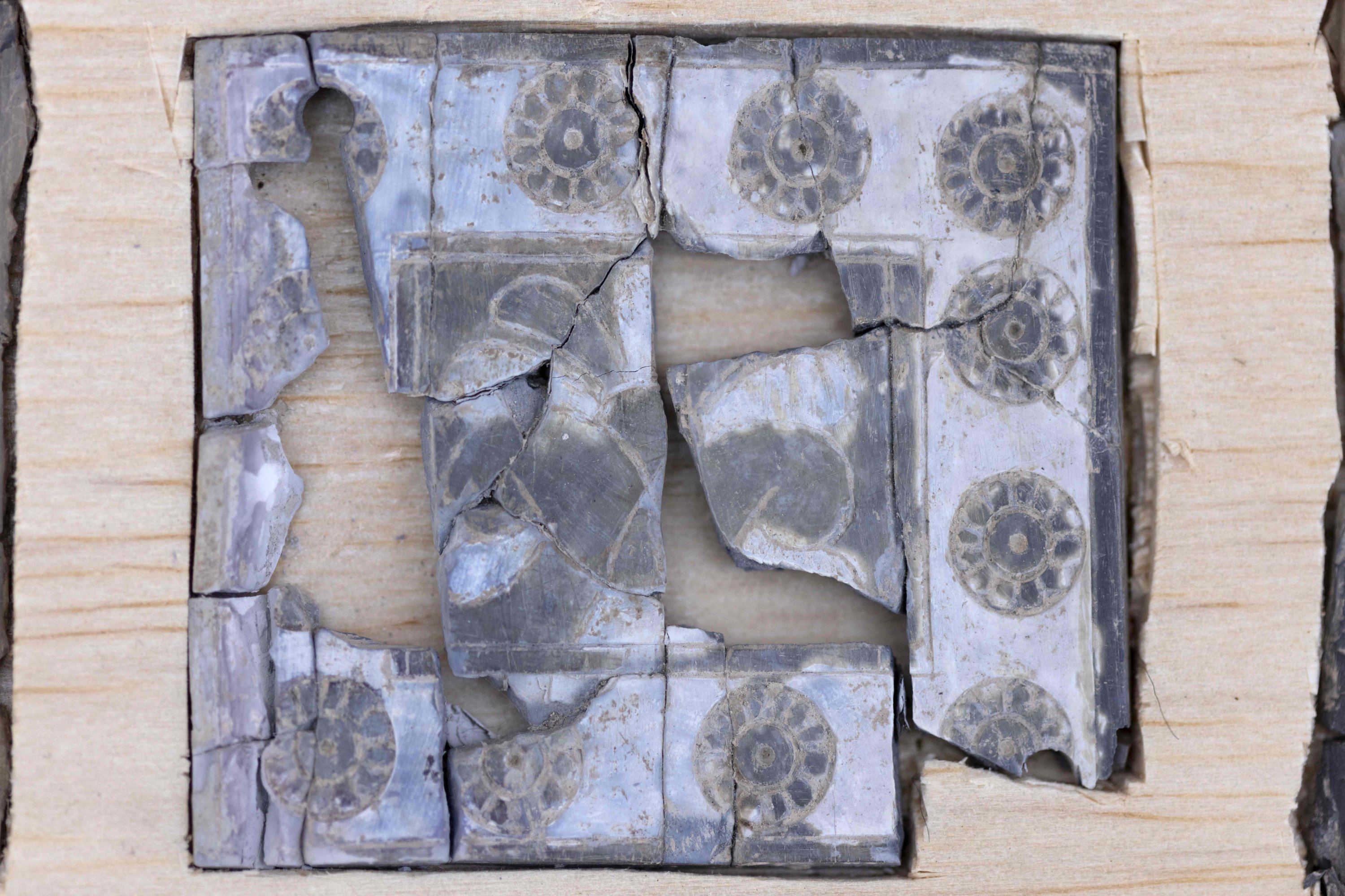 A picture shows ivory plaques unearthed in excavations in the Givati Parking Lot in the City of David National Park near the walls of the Old City of East Jerusalem, occupied Palestine, Sept. 5, 2022. (AFP Photo)