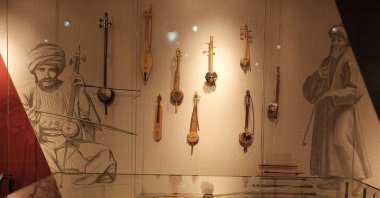 Some sazs on display at the "The World in Us, Us in The World" exhibition at AKM, Istanbul, Türkiye. (Courtesy of AKM)