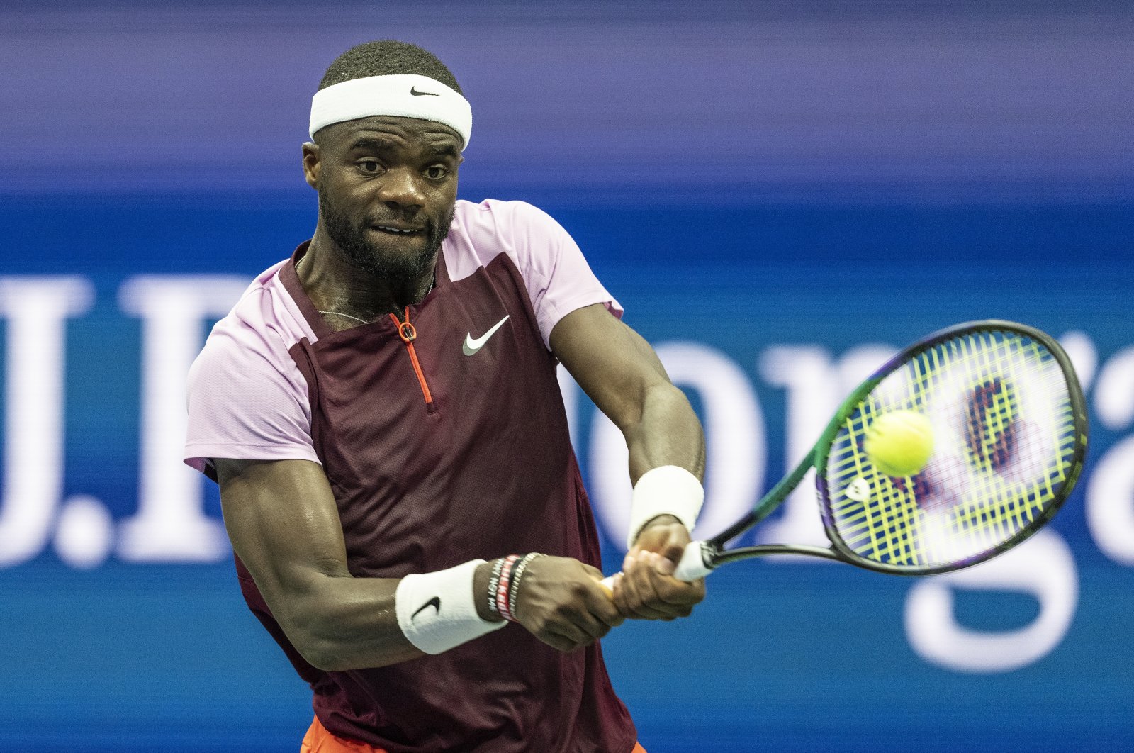 Frances Tiafoe in action against Rafa Nadal at the U.S. Open, New York, Sept. 5, 2022. (AA Photo)
