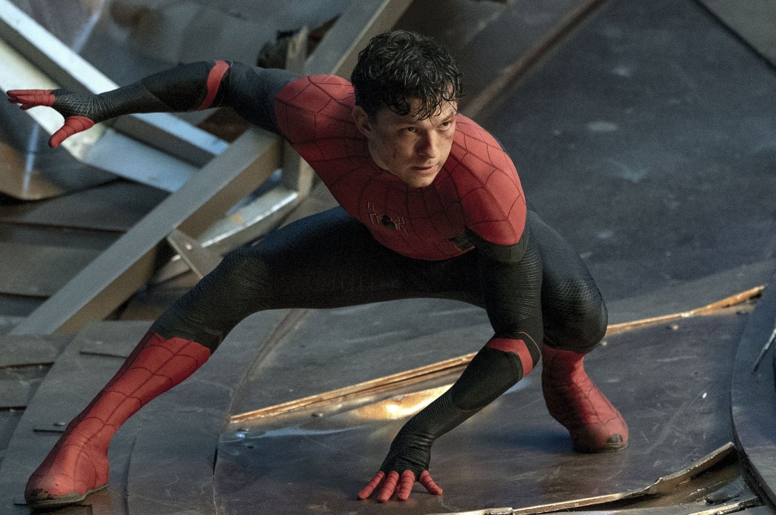 Tom Holland in a scene from the film “Spider-Man: No Way Home.” (Sony Pictures via AP)

