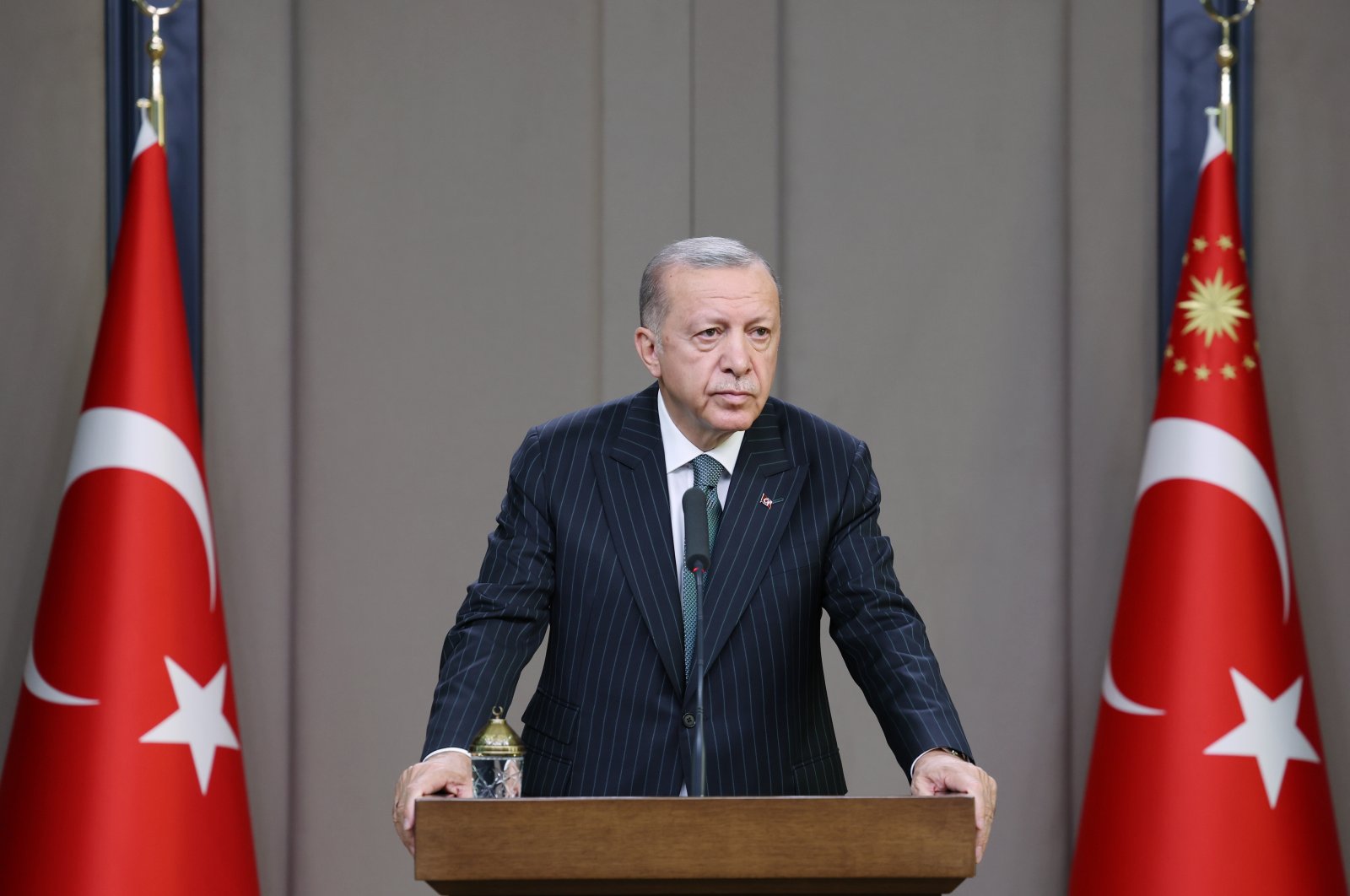 President Recep Tayyip Erdoğan speaks in the capital Ankara ahead of embarking on a three-nation Balkan tour, Türkiye, Sept. 6, 2022. (AA)