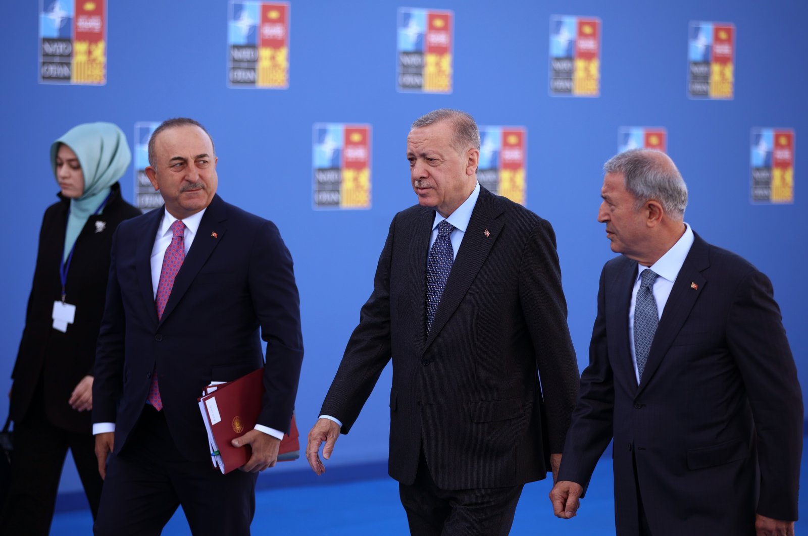 President Recep Tayyip Erdoğan (2nd R) and Foreign Minister Mevlüt Çavuşoglu (2nd L) attend the NATO summit in Madrid, Spain, June 30, 2022. (Shutterstock Photo)