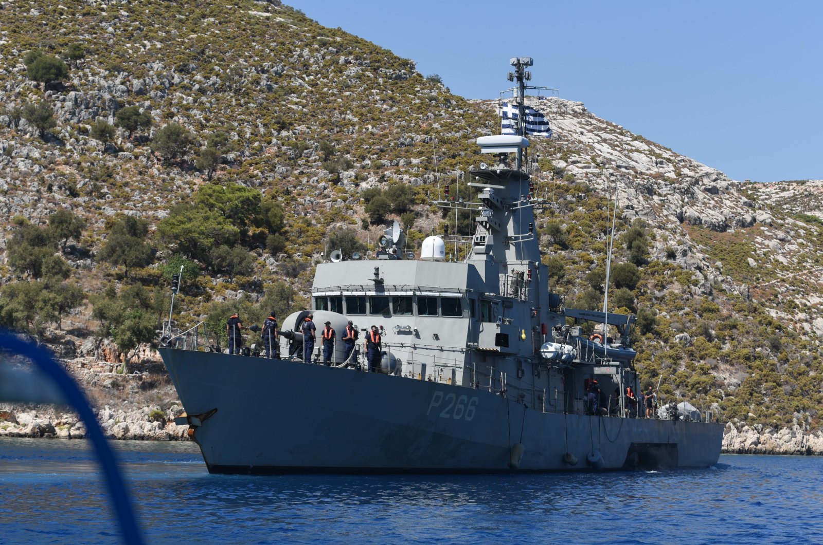 A Greek navy warship heads off the island of Kastellorizo, Sept. 11, 2020. (Reuters File Photo)