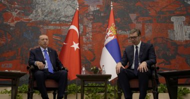 President Recep Tayyip Erdoğan speaks with his Serbian counterpart Aleksandar Vucic in Belgrade, Serbia, Sept. 7, 2022. (AP Photo)
