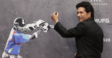 Former Indian cricketer Sachin Tendulkar at the 2020 Laureus World Sports Awards, Berlin, Germany, Feb. 17, 2020. (AP Photo)