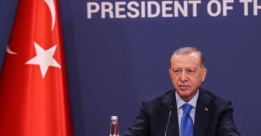 President Recep Tayyip Erdoğan attends a signing ceremony with his Serbian counterpart in Belgrade, Serbia, Sept. 7, 2022. (AA Photo)