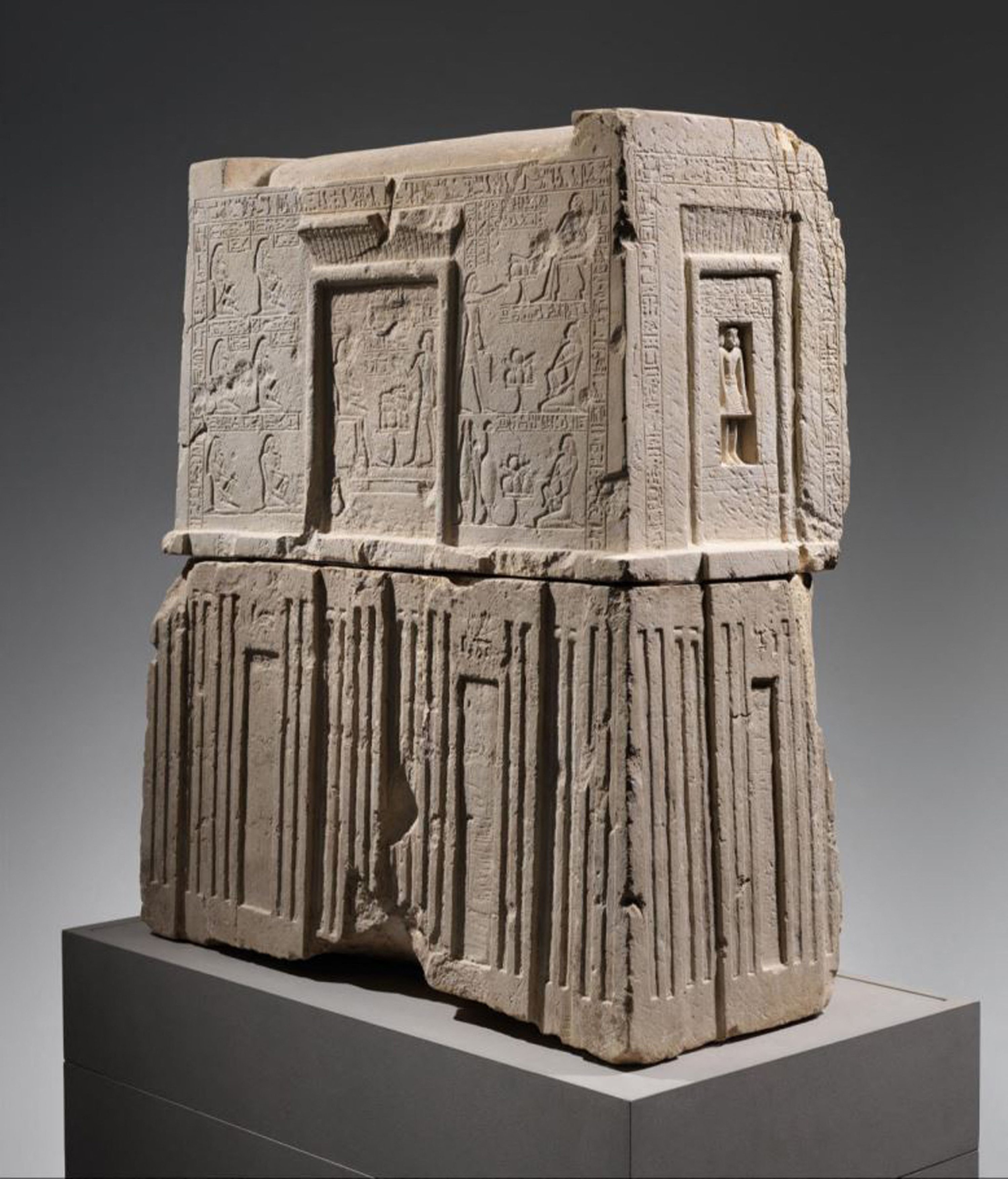 Sebuah model kuburan batu kapur Mesir tertanggal 1750-1720 SM dan bernilai sekitar $251.725 terlihat dalam gambar bukti yang dirilis dalam surat perintah penggeledahan oleh Mahkamah Agung Negara Bagian New York pada 19 Mei 2022. (AFP Photo)