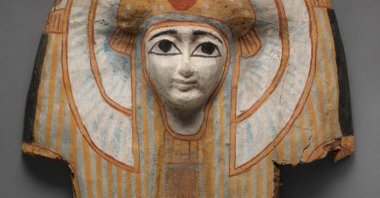 A face from a painted wooden Egyptian coffin dated around 945-712 BC is seen in this image released in a search warrant issued by the Supreme Court of the State of New York on May 19, 2022. (AFP Photo)